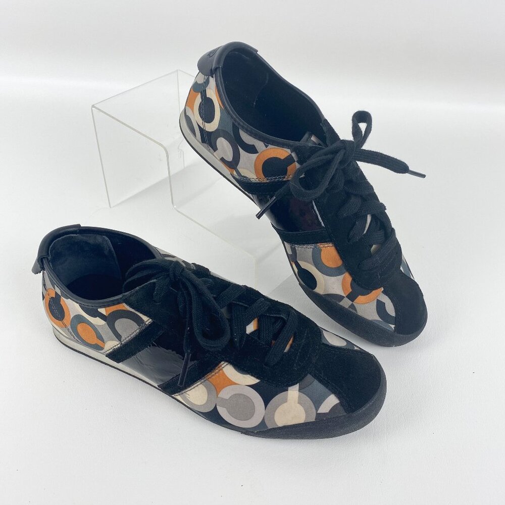 COACH Women's Paxton Sateen Black Orange Gray Sneakers size 8M